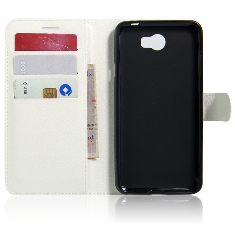 Lychee Skin Wallet Leather Stand Cover for Huawei Y5II / Y5II - White-3
