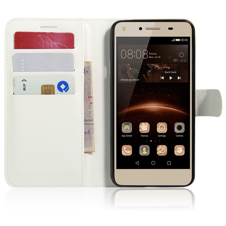 Lychee Skin Wallet Leather Stand Cover for Huawei Y5II / Y5II - White-4