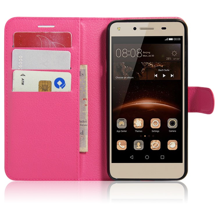 Lychee Skin Magnetic Leather Stand Case for Huawei Y5II / Y5II - Rose-4