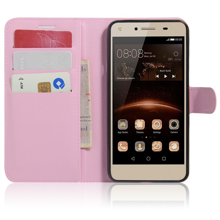 Lychee Skin Magnetic Leather Stand Cover for Huawei Y5II / Y5II - Pink-4