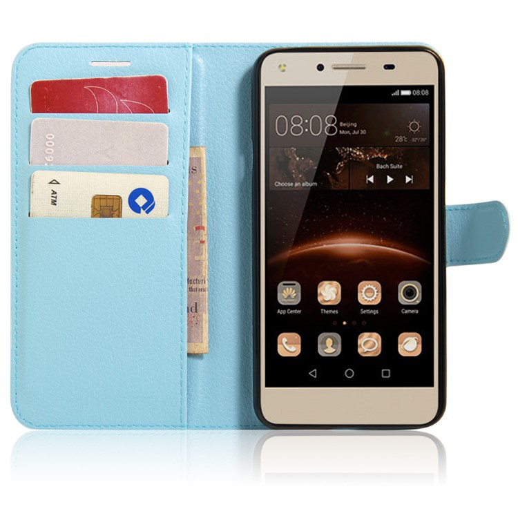 Lychee Skin PU Leather Stand Case for Huawei Y5II / Y5II - Baby Blue-4