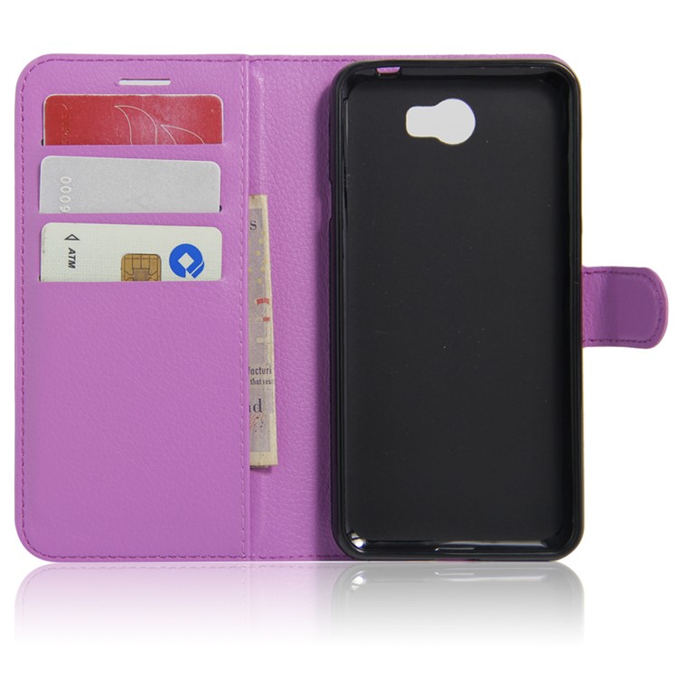Lychee Skin Leather Card Holder Case for Huawei Y5II / Y5II - Purple-3