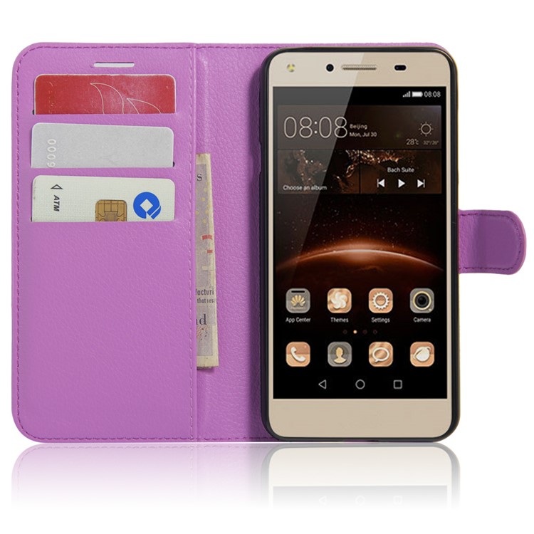Lychee Skin Leather Card Holder Case for Huawei Y5II / Y5II - Purple-4