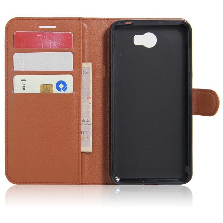 Lychee Skin Wallet Leather Stand Case for Huawei Y5II / Y5II - Brown-3