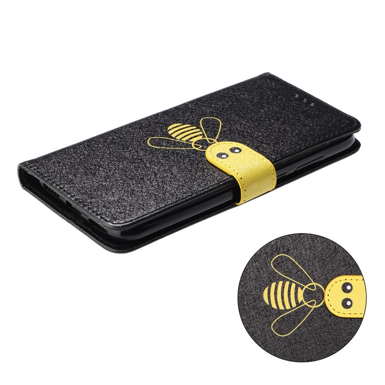 Bee Pattern Silk Texture Leather Wallet Case for Huawei Y6 (2018) - Black-5