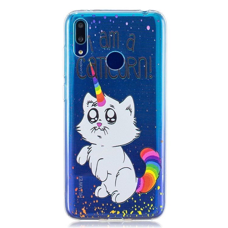 Pattern Printing TPU Shell Case for Y7 2019 / Y7 Prime 2019 / Y7 Pro 2019 / Enjoy 9 (with Fingerprint Sensor) - Cat with Colorful Tail-1