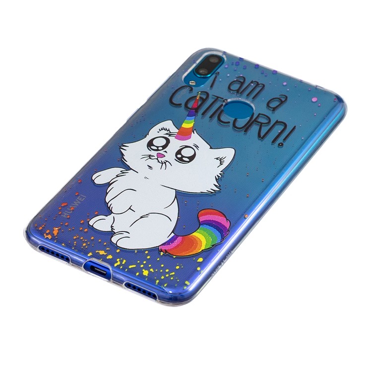 Pattern Printing TPU Shell Case for Y7 2019 / Y7 Prime 2019 / Y7 Pro 2019 / Enjoy 9 (with Fingerprint Sensor) - Cat with Colorful Tail-2