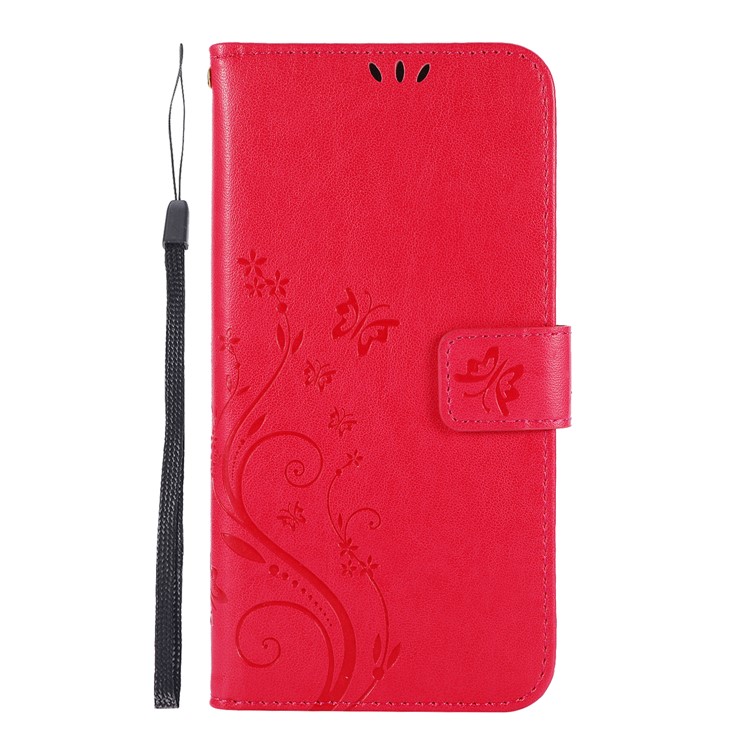 Imprint Butterfly Leather Wallet Phone Shell for Huawei Honor 20 Lite - Red-2