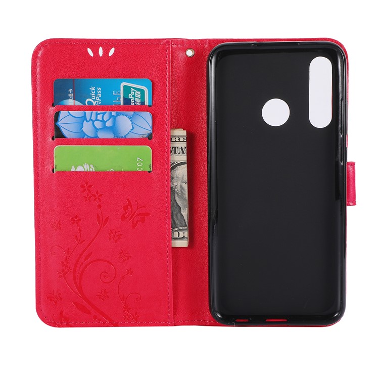 Imprint Butterfly Leather Wallet Phone Shell for Huawei Honor 20 Lite - Red-6