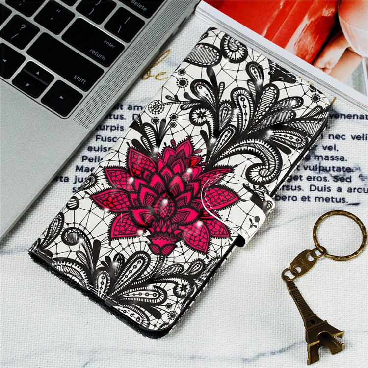 Printing Style Light Spot Decor Leather Wallet Phone Cover for Huawei P Smart Z/Y9 Prime 2019 - Red Flower-13