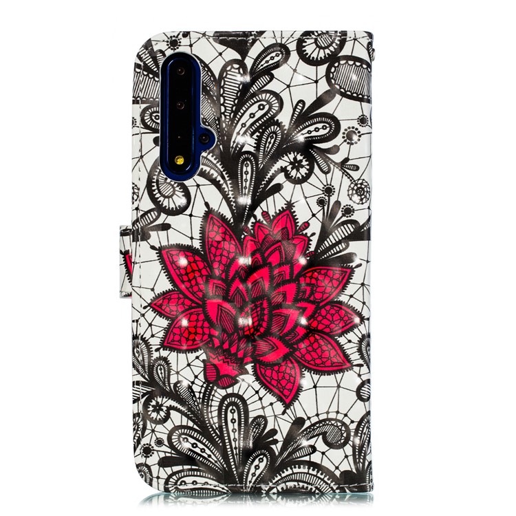 Pattern Printing Light Spot Decor Leather Wallet Case for Huawei Honor 20 - Red Flower-3