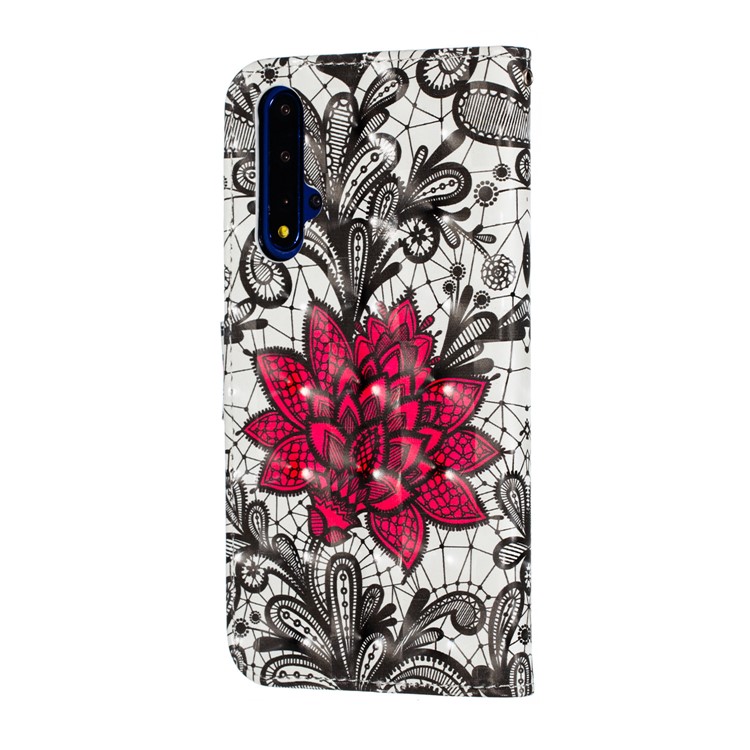 Pattern Printing Light Spot Decor Leather Wallet Case for Huawei Honor 20 - Red Flower-5