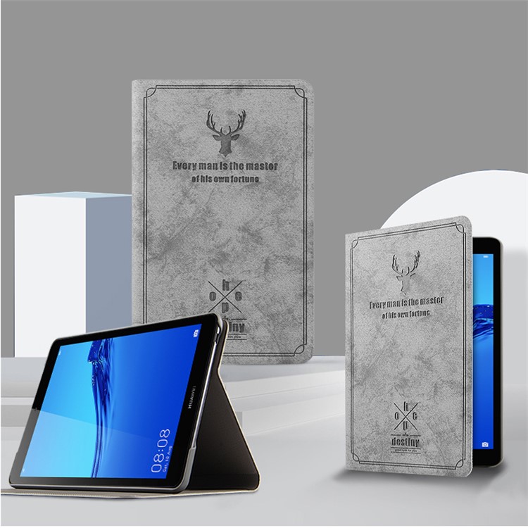 Ultra-thin Deer Pattern PU Leather + PC Tablet Protective Cover for Huawei MediaPad M6 10.8-inch - Grey-4
