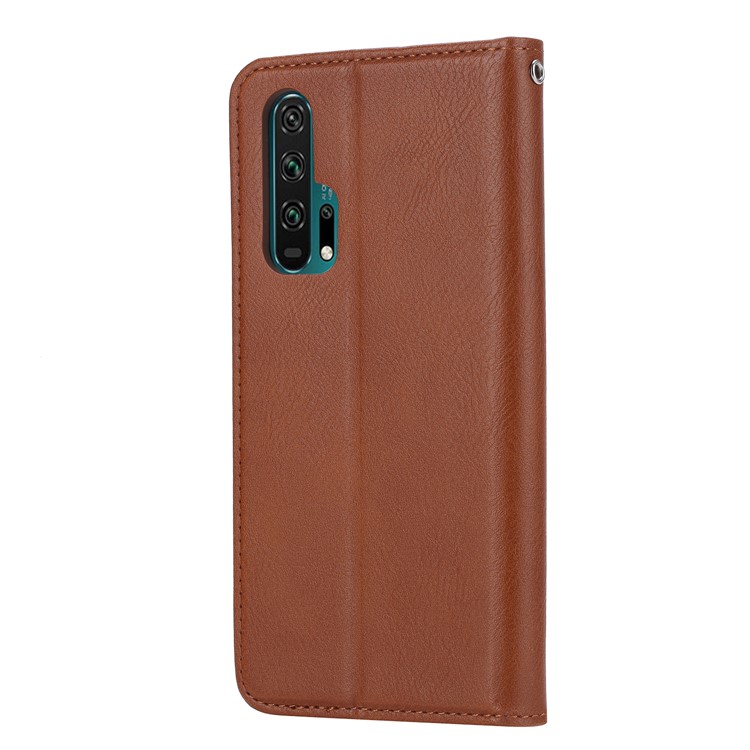PU+Split Leather Auto-absorbed Stand Wallet Protective Case Shell for Huawei Honor 20 Pro - Brown-3
