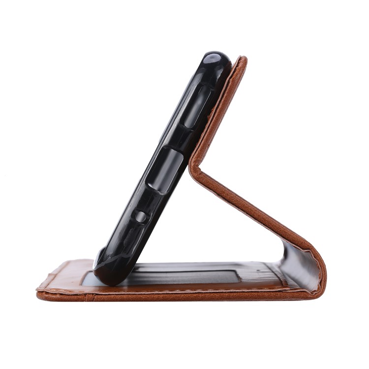 PU+Split Leather Auto-absorbed Stand Wallet Protective Case Shell for Huawei Honor 20 Pro - Brown-7
