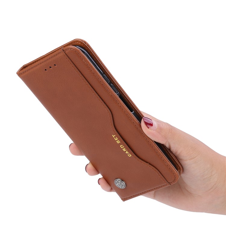 PU+Split Leather Auto-absorbed Stand Wallet Protective Case Shell for Huawei Honor 20 Pro - Brown-8