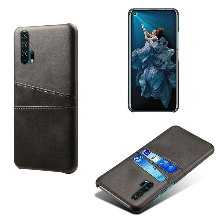 Double Card Slots PU Leather Coated PC Case for Huawei Honor 20 Pro - Black-1