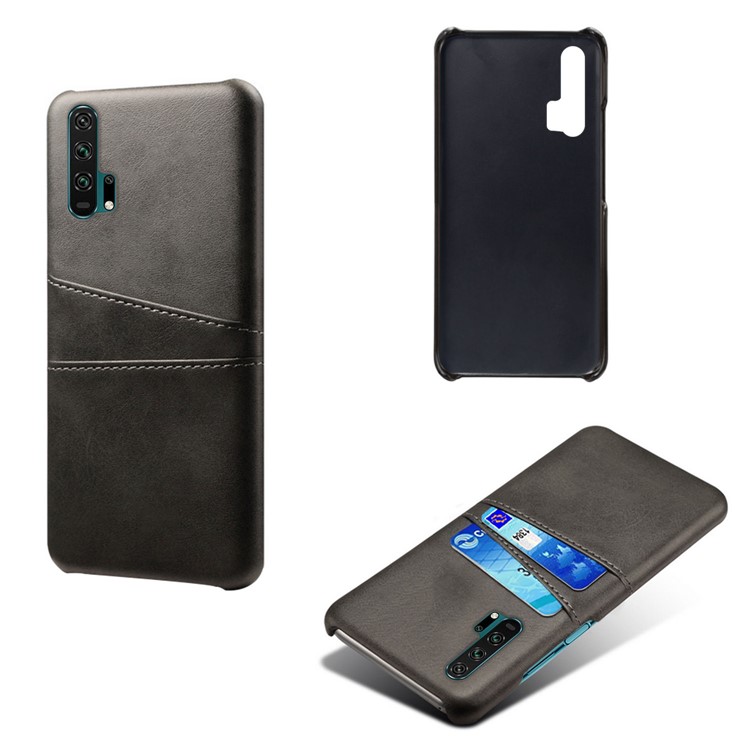 Double Card Slots PU Leather Coated PC Case for Huawei Honor 20 Pro - Black-5