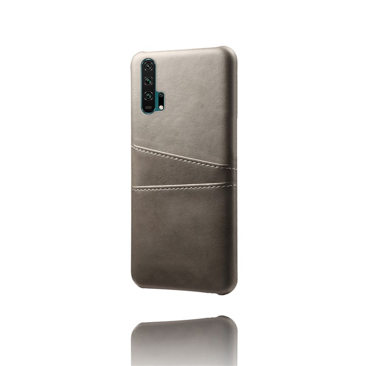 Double Card Slots PU Leather Coated PC Case for Huawei Honor 20 Pro - Grey-3