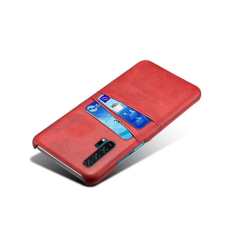 Double Card Slots PU Leather Coated PC Case for Huawei Honor 20 Pro - Red-2