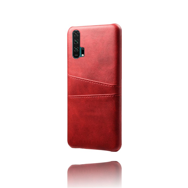 Double Card Slots PU Leather Coated PC Case for Huawei Honor 20 Pro - Red-3