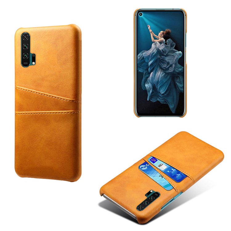 Double Card Slots PU Leather Coated PC Case for Huawei Honor 20 Pro - Orange-1