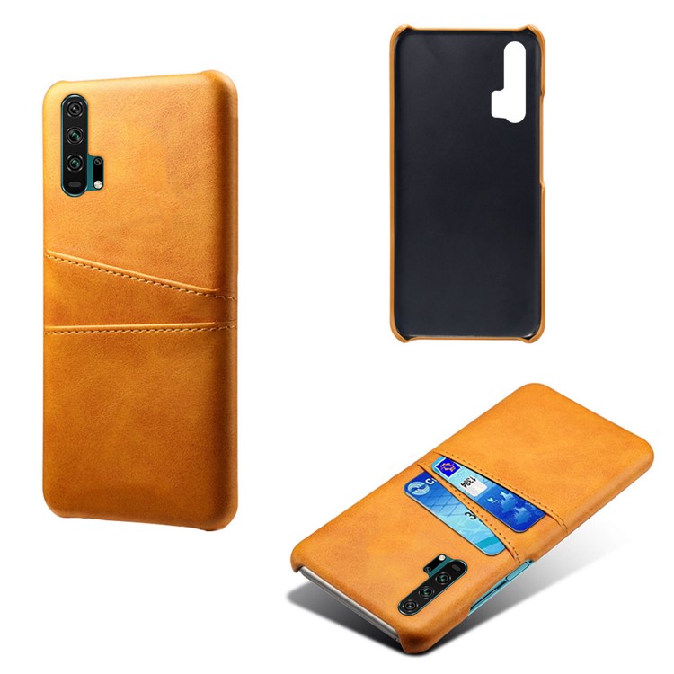 Double Card Slots PU Leather Coated PC Case for Huawei Honor 20 Pro - Orange-4