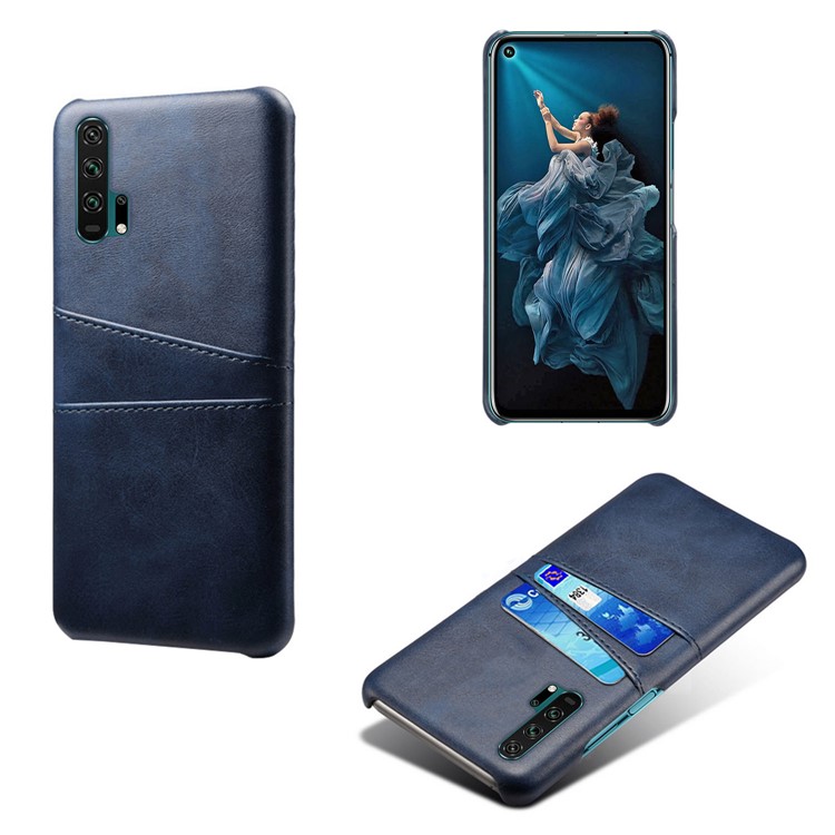 Double Card Slots PU Leather Coated PC Case for Huawei Honor 20 Pro - Dark Blue-1