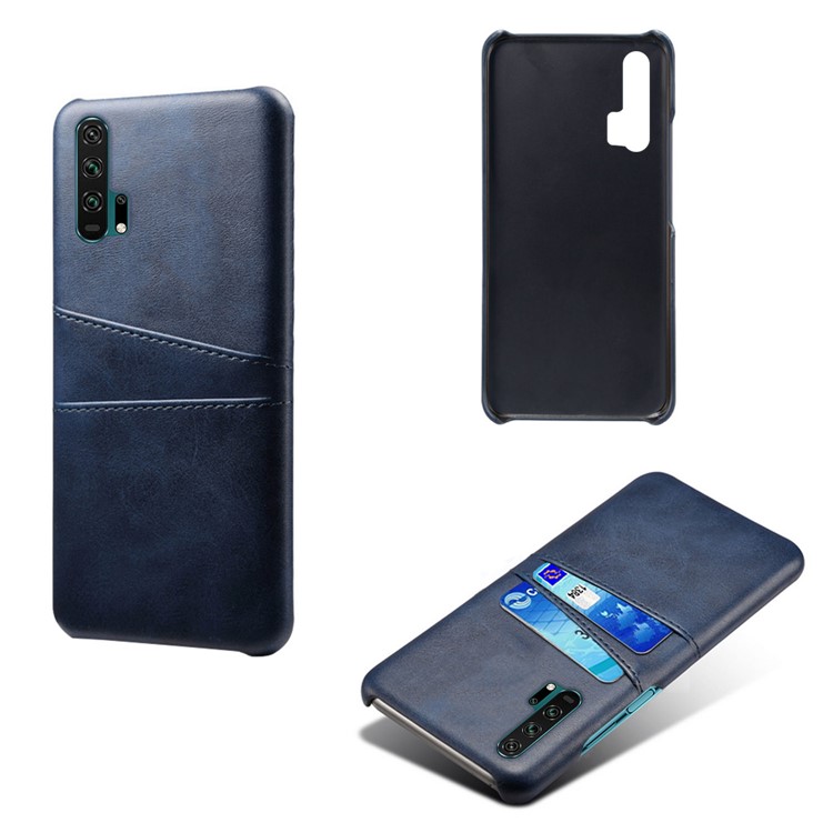 Double Card Slots PU Leather Coated PC Case for Huawei Honor 20 Pro - Dark Blue-4