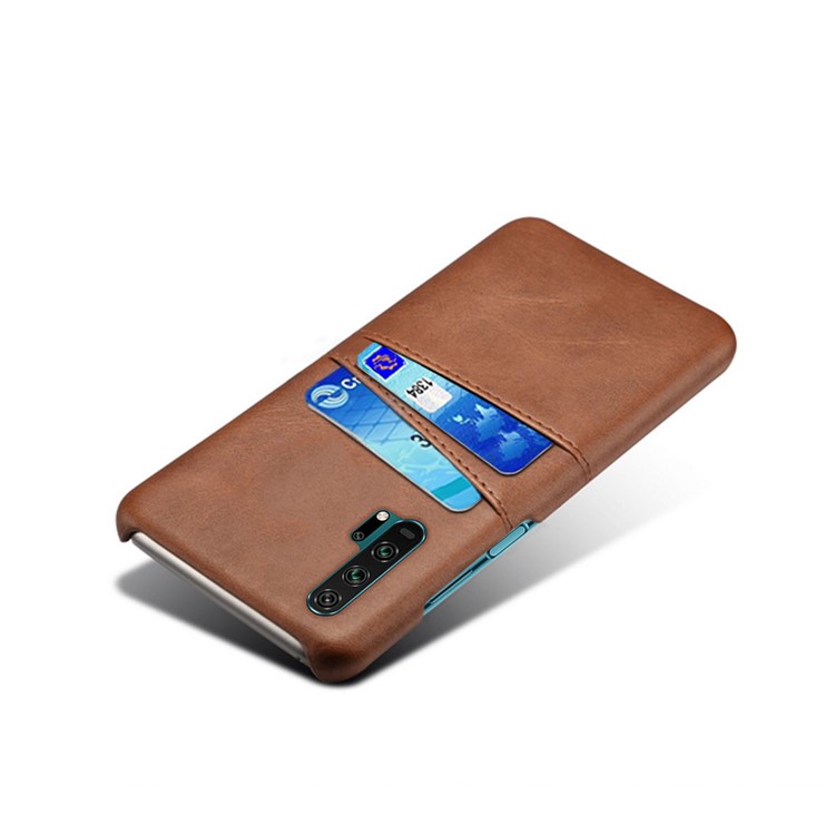 Double Card Slots PU Leather Coated PC Case for Huawei Honor 20 Pro - Brown-2