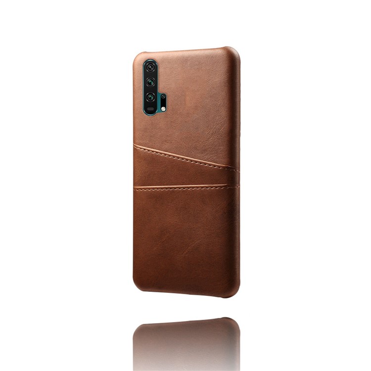 Double Card Slots PU Leather Coated PC Case for Huawei Honor 20 Pro - Brown-3