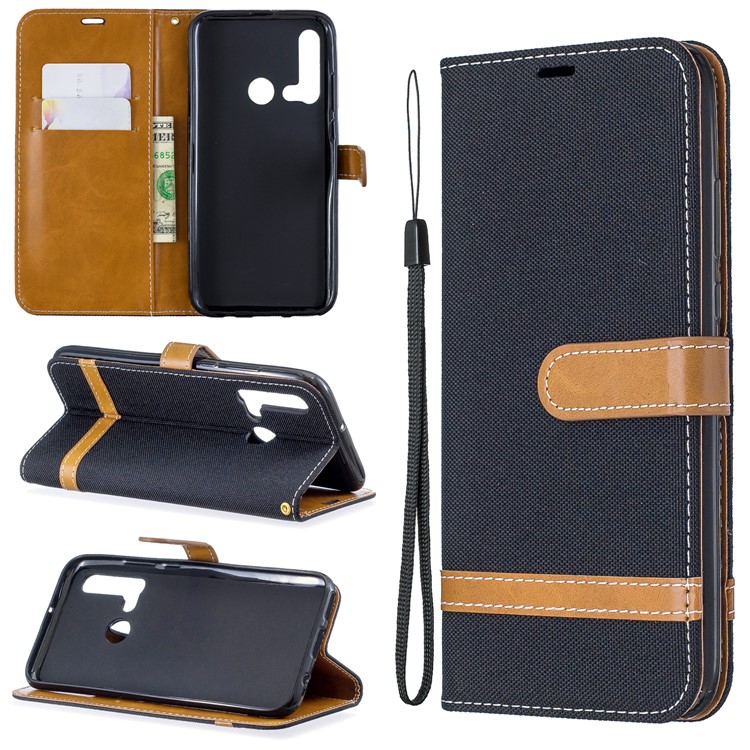 Assorted Color Jeans Cloth Wallet Leather Case for Huawei P20 lite (2019)/nova 5i - Black-1