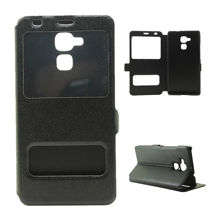 Silk Grain View Window Leather Stand Case for Huawei Honor 5c / GT3 - Black-1