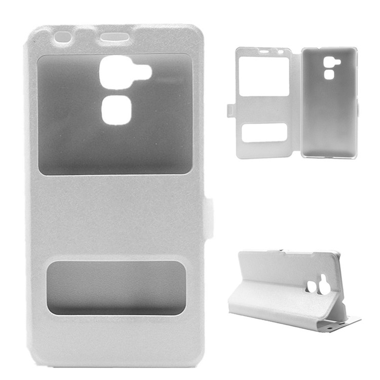 Silk Grain View Window Leather Phone Case for Huawei Honor 5c / GT3 - White-1