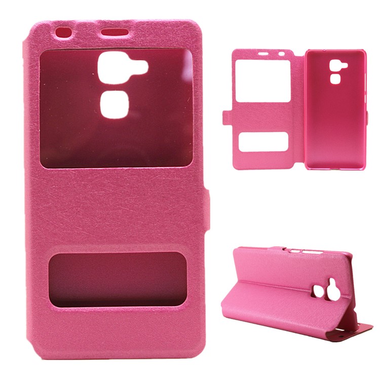 Silk Grain View Window Leather Cover for Huawei Honor 5c / GT3 - Rose-1