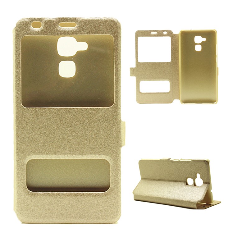 Silk Grain View Window Leather Flip Case for Huawei Honor 5c / GT3 - Gold-1