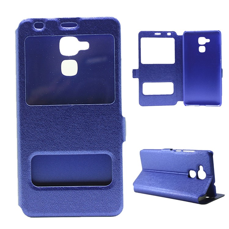 Silk Grain View Window Leather Protective Case for Huawei Honor 5c / GT3 - Blue-1
