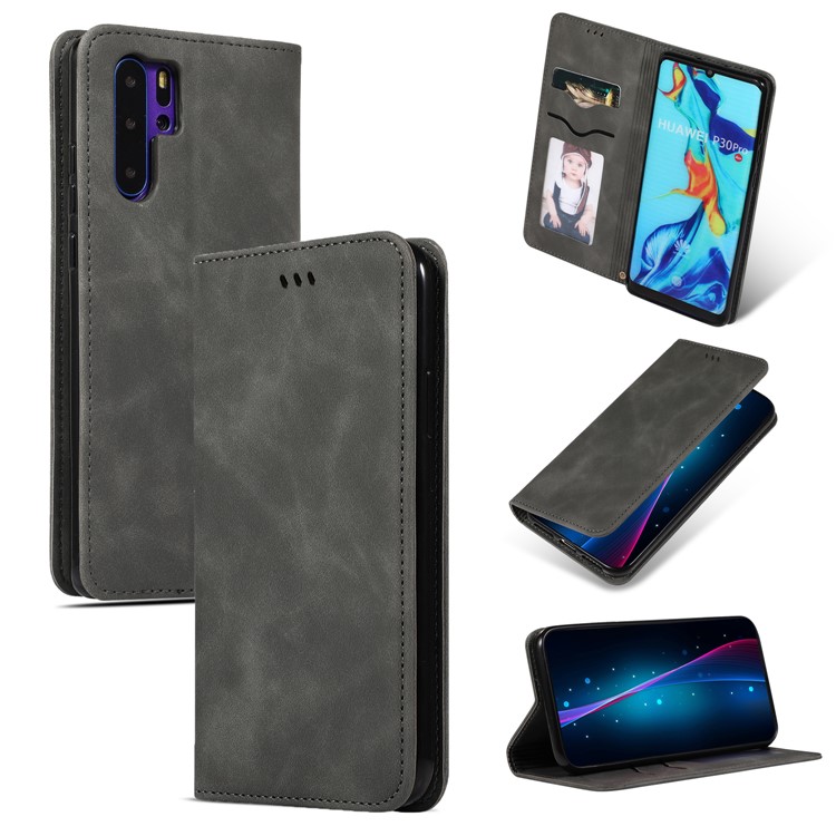 Auto-absorbed Business Style PU Leather Stand Phone Case with Card Slots for Huawei P30 Pro - Black-1