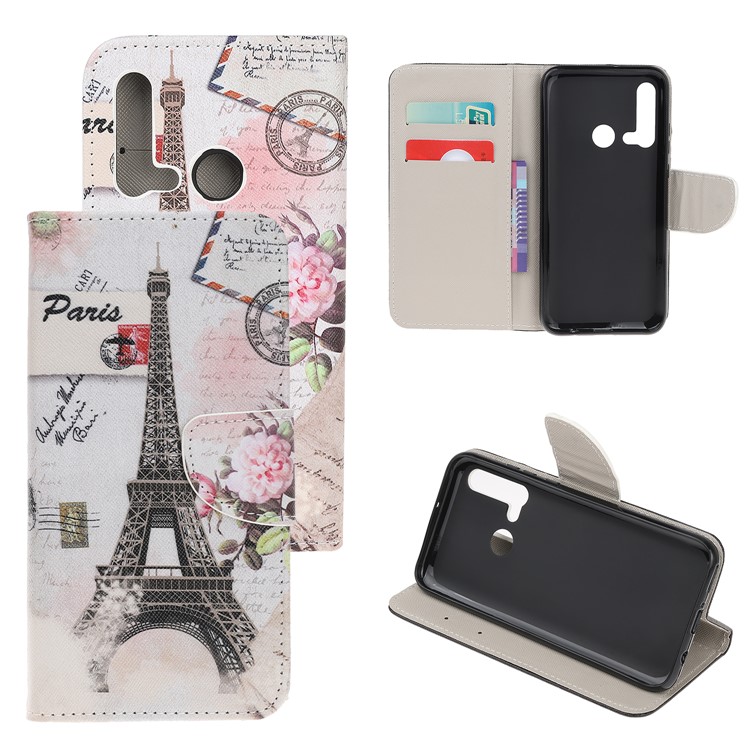 Cross Texture Style Printing Flip Leather Wallet Stand Phone Shell Cover for Huawei P20 lite (2019) / nova 5i - Paris Eiffel Tower-1