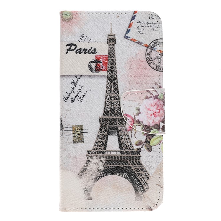 Cross Texture Style Printing Flip Leather Wallet Stand Phone Shell Cover for Huawei P20 lite (2019) / nova 5i - Paris Eiffel Tower-3