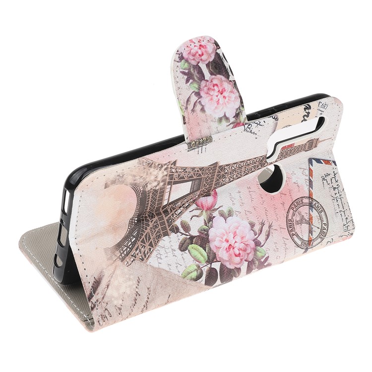 Cross Texture Style Printing Flip Leather Wallet Stand Phone Shell Cover for Huawei P20 lite (2019) / nova 5i - Paris Eiffel Tower-5