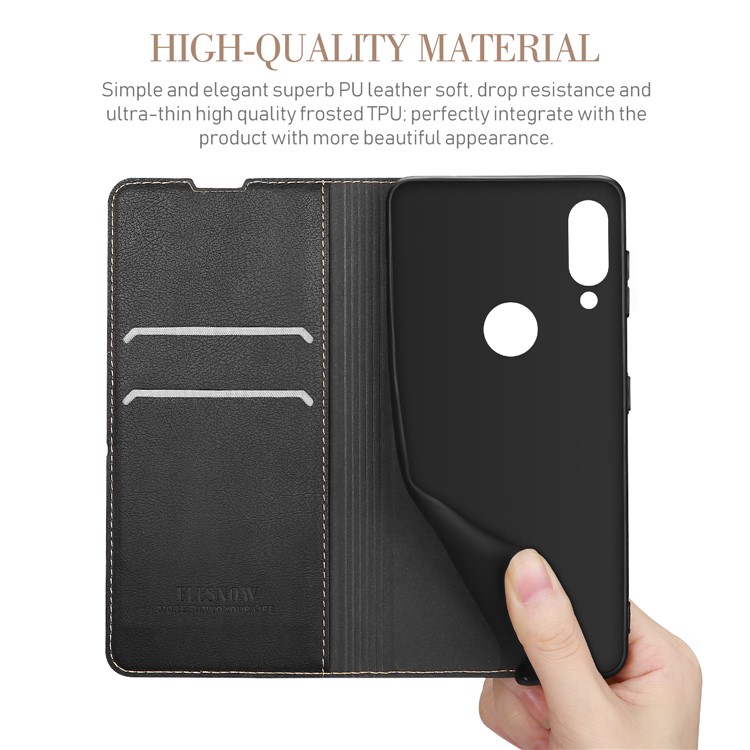 ELESNOW Standmappe Leder Handyhülle + Hartglas Displayschutzfolie Für Huawei P Smart + 2019 / Enjoy 9s-4