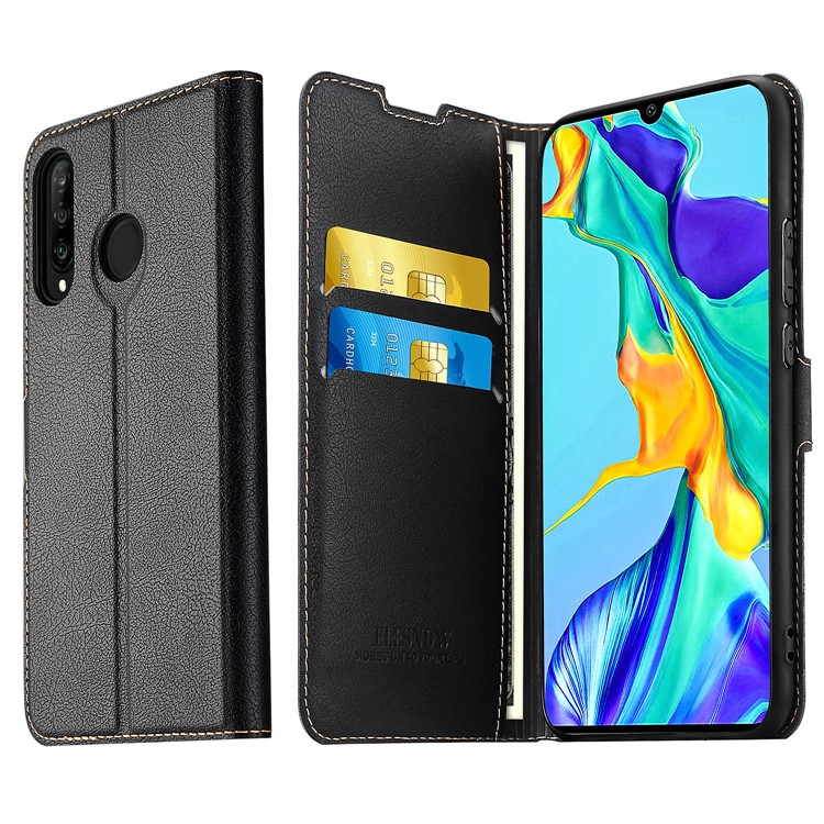 ELESNOW Wallet Stand Leather Phone Shell+Tempered Glass Screen Protector for Huawei P30 Lite-1