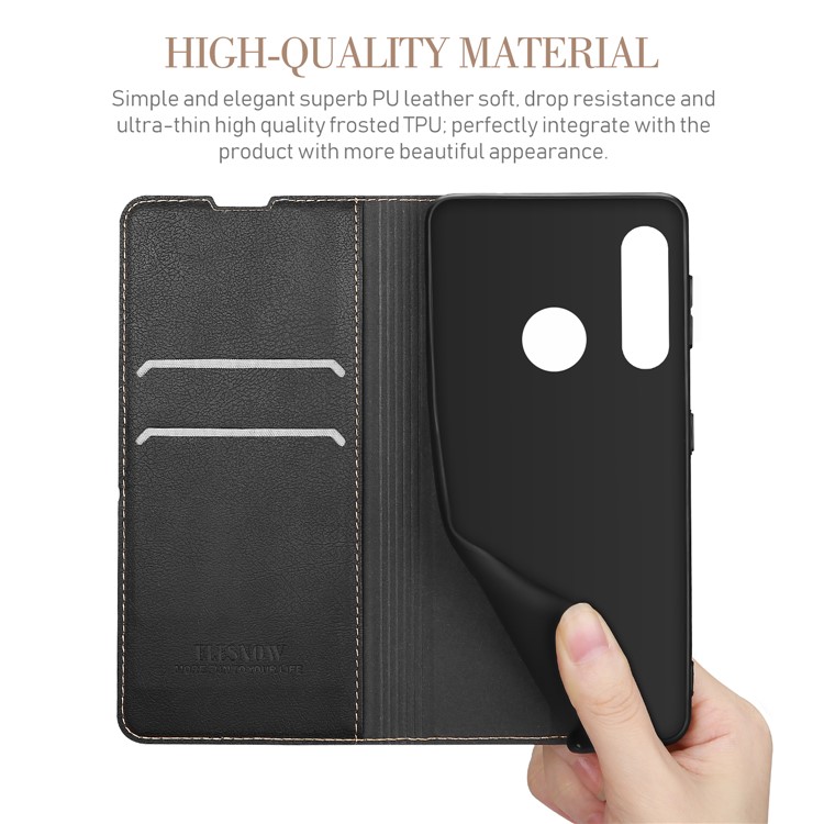 ELESNOW Wallet Stand Leather Phone Shell+Tempered Glass Screen Protector for Huawei P30 Lite-4