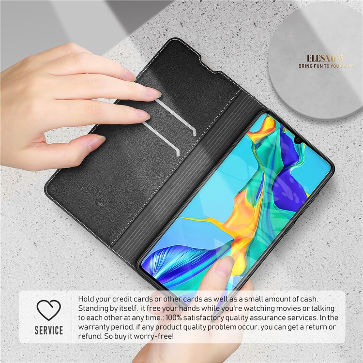 ELESNOW Wallet Stand Leather Cell Phone Case+Tempered Glass Screen Film for Huawei P30-5