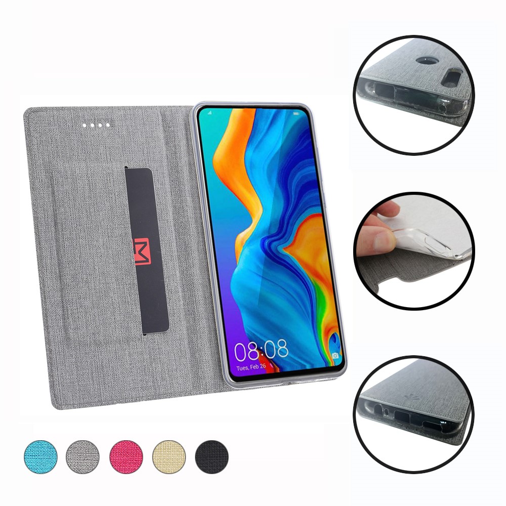 VILI DMX Cross Texture Card Holder Leather Stand Case for Huawei P Smart Z - Grey-16