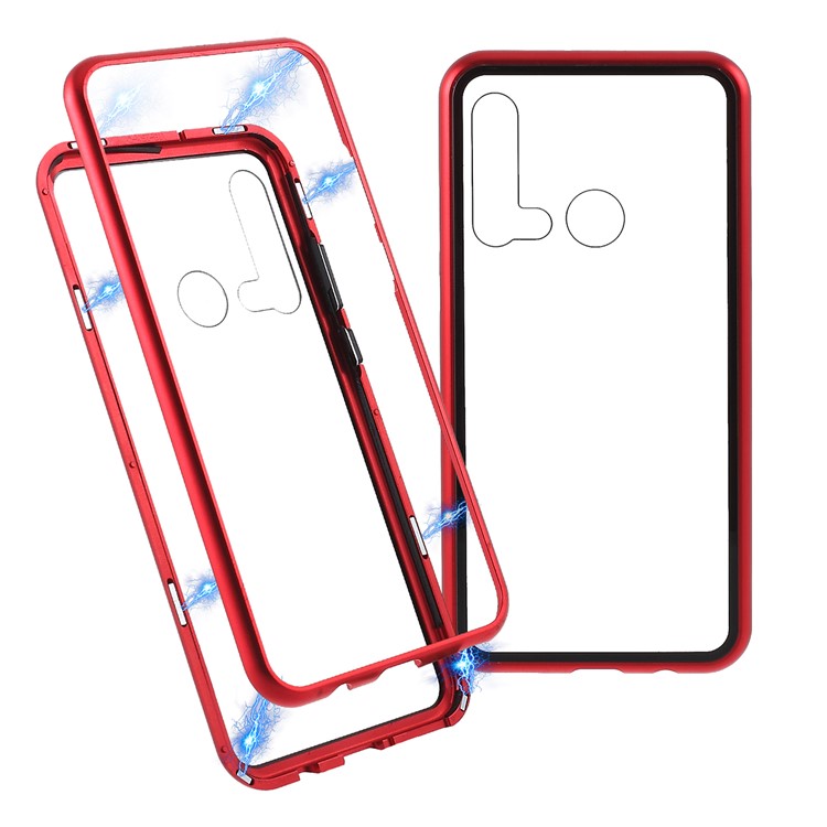 Magnetic Attraction Metal Frame Tempered Glass Phone Case for Huawei P20 lite (2019) / nova 5i - Red-1