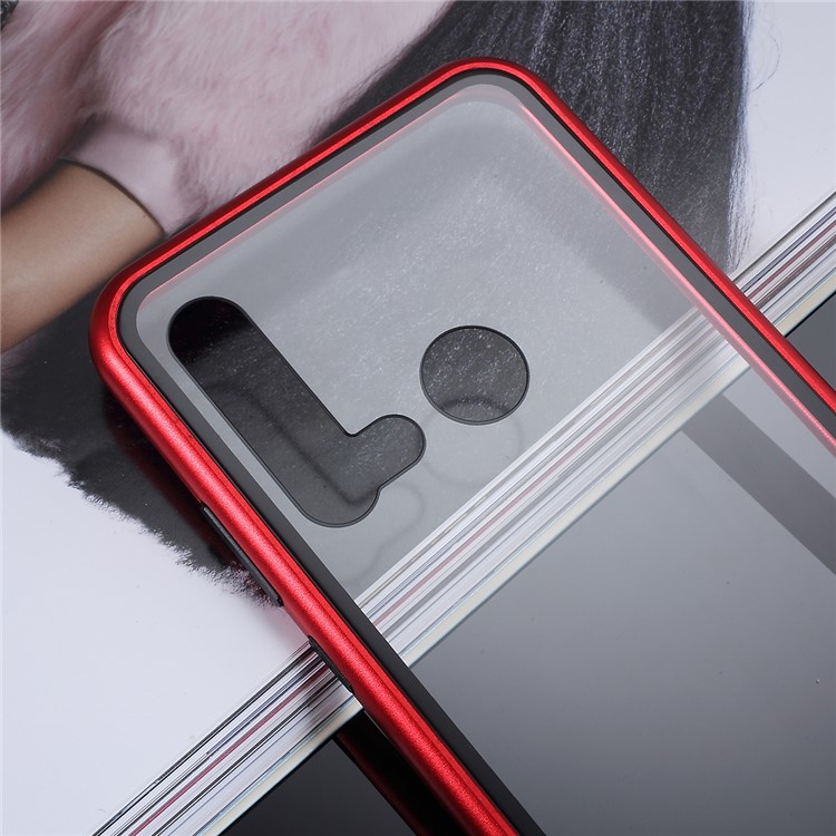 Magnetic Attraction Metal Frame Tempered Glass Phone Case for Huawei P20 lite (2019) / nova 5i - Red-5