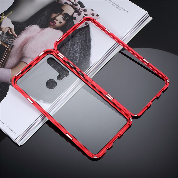 Magnetic Attraction Metal Frame Tempered Glass Phone Case for Huawei P20 lite (2019) / nova 5i - Red-9