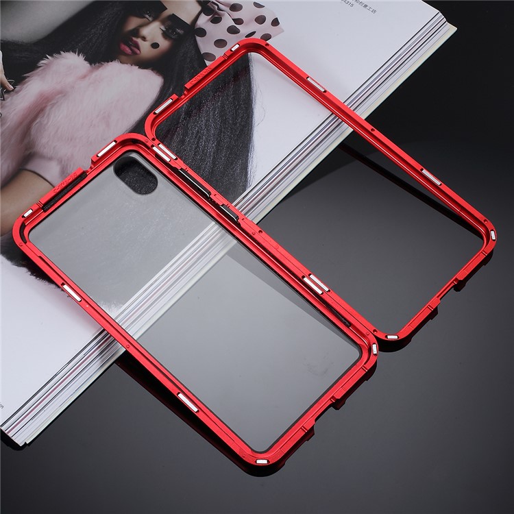 Detachable Magnetic Attraction Metal Frame + Tempered Glass Shell Protective Phone Case for Huawei nova 5 / nova 5 Pro - Red-9